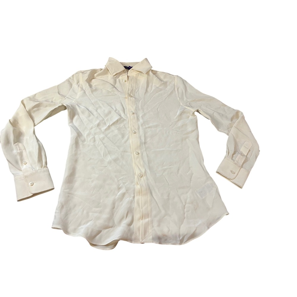 Ralph Lauren Purple Label Silk Button Down Shirt Cream Made in Italy Size 4